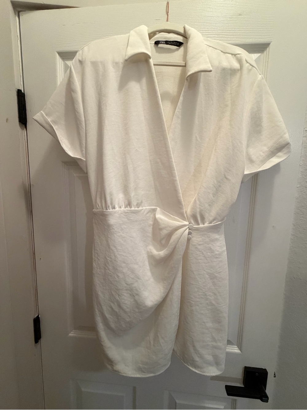Zara Cream Short-Sleeve Twist-Front Tunic